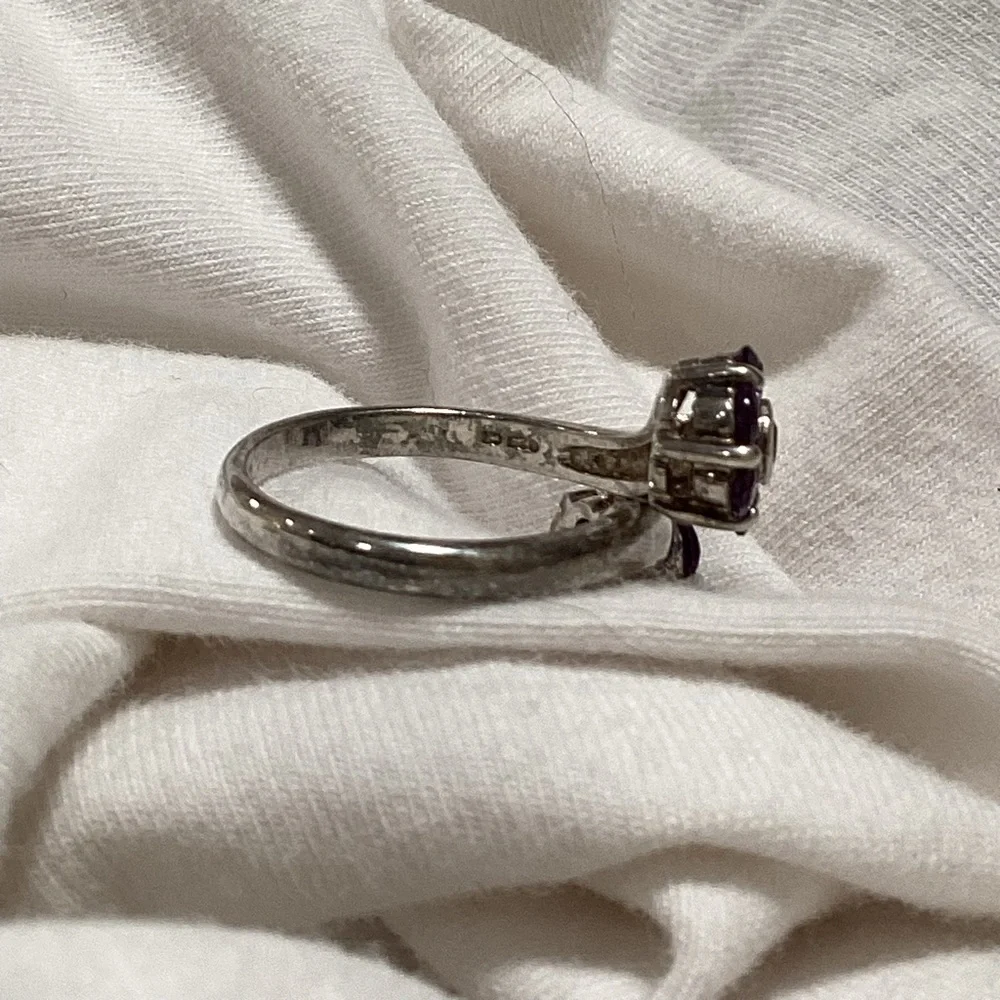 925 silver double flower Ring from Thailand💜💚vintage 70s